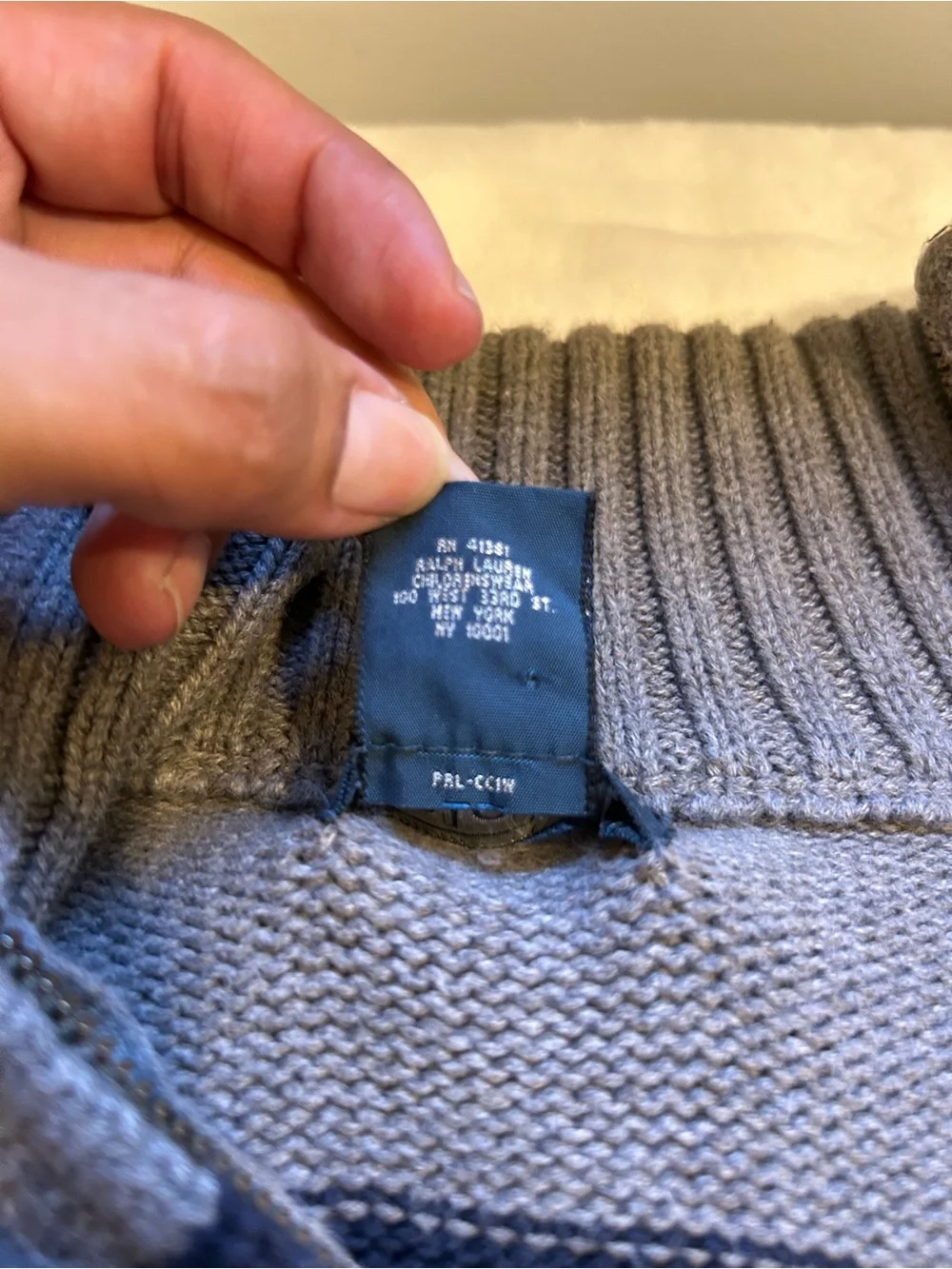 Polo Ralph Lauren Boys L 14-16 Gray Navy Striped Quarter Zip Sweater
